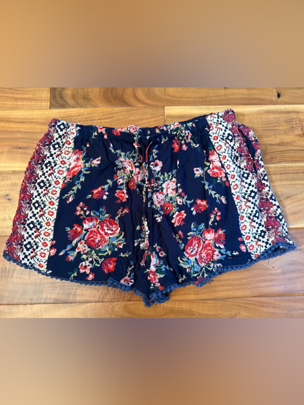 Angie Navy Boho Floral Shorts